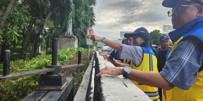 Wamen PU Diana saat mengecek folder pompa air di tol bandara ,( foto: pu)