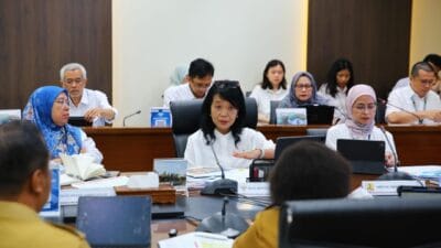 Wamen Diana saat menerima Wamendagri Ribka Haluk ( foto : birkom pu)