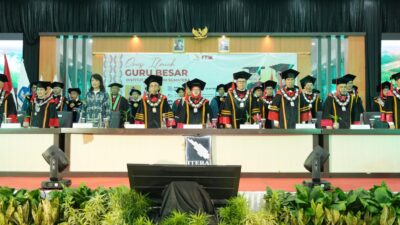 Wamen Diana saat menghadiri Orasi Ilmiah Guru Besar Itera Lampung bahas pentingnya kolaborasi di sektor anrisipasi bencana gempa ( foto: birkom pu )