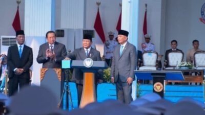 Prrsiden Prabowo saat meresmikan Kampus Bhineka Tunggal Ika di Sentul ( foto : birkom pu )