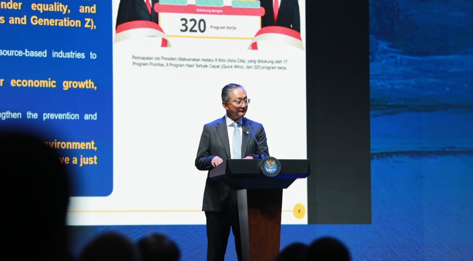 Menteri Dody saat berpidato di acara Confrence on Infrastructure (ICI)/ di Jakarta ( foto : birkom pu)