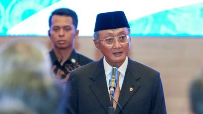 Menteri Dody saat berpidato pada pelantikan 520 pejabat Struktural di Kementerian PU ( foto: birkom pu)