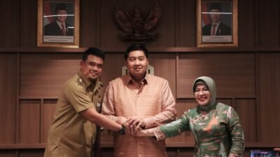 Menteri PKP, Gubernur Sumatera Utara dan BPS usai menadatangani MoU Dukungan Perumahan Subsidi untuk MBR dan ASN Sumut ( foto: Birkom pkp/ristyan )