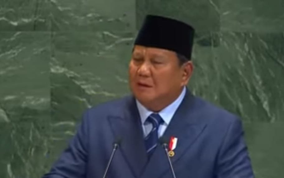 Presiden Prabowo Subianto saat berpidato pada Sidang Umum PBB di New York AS (foto: setneg)