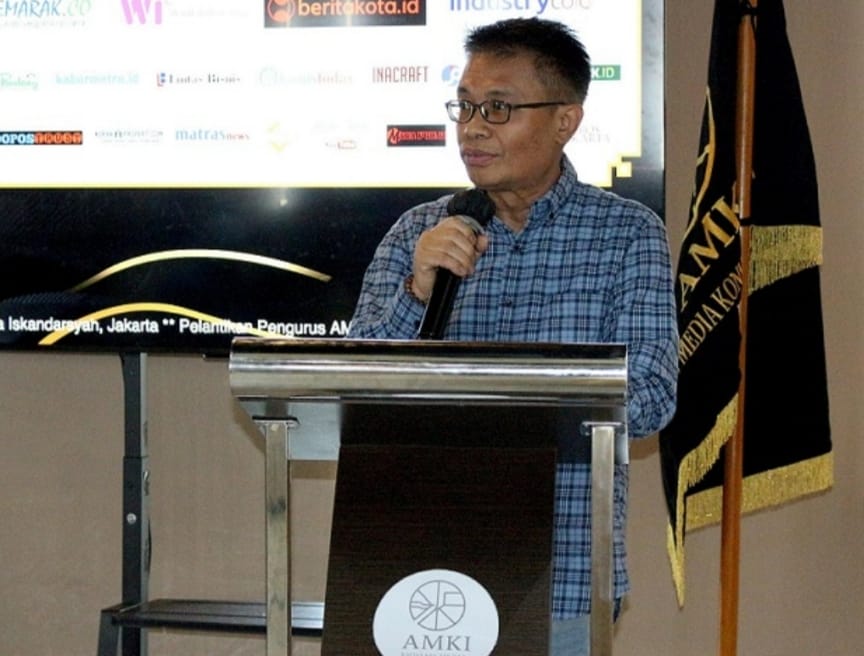 Kepala Badan Kesatuan Bangsa dan Politik (Kaban Kesbangpol Provinsi DKI). Muhamad Matsani saat sambutan pada acara Pelantikan Pengurus AMKI Jakarta, Di Hotel Grandhika. Humas AMKI)