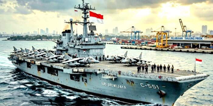 (Foto Ilustrasi) Kapal Induk Giuseppe Garibaldi Yang Tiba di Tanjung Priok Jakarta, Jumat 18 Sep 2026. Kini Jadi KRI Sriwijaya, Kapal Induk Pertama RI Hibah Dari Italia.