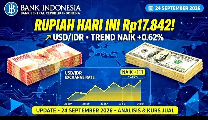 Screenshot_20260924-084835_WhatsApp Nilai Tukar Rupiah Terhadap Dolar AS Hari Ini Kamis 24 September 2026 di Rp17.842. Kemarin Sempat Menguat ke Rp17.790.