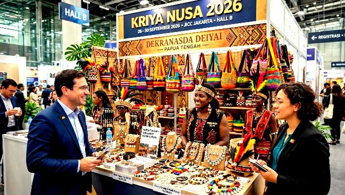 Perdana Ikut Kriya Nusa 2026 di JICC, Kerajinan Noken dan Agiya Asal Deiyai Papua Tengah Dilirik Kedubes Spanyol dan Portugal. Dekranasda Deiyai Cetak Sejarah.