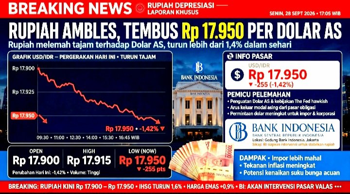 Rupiah Depresiasi Tembus Rp 17.950 Hari Ini, Dipicu The Fed & Geopolitik.