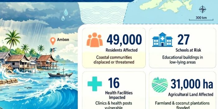 49 Ribu Warga Maluku Berpotensi Terdampak Kenaikan Muka Air Laut, 27 Sekolah dan 16 Faskes Terancam. Pemprov Maluku dan Bappenas Gelar Dialog Adaptasi Iklim di Ambon.