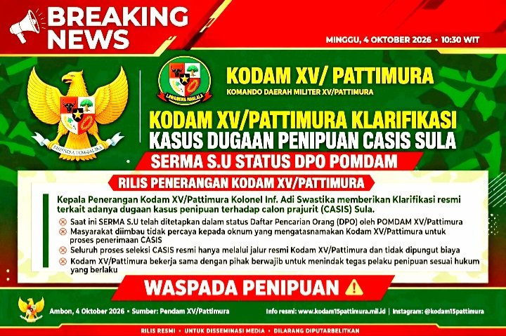 Screenshot_20261004-121051_WhatsApp Oknum prajurit Serma S.U Berstatus DPO Pomdam XV/Pattimura Usai Diduga Tipu Casis Asal Sula Rp112 Juta. Kodam Tegaskan Murni Perbuatan Oknum dan Terancam PTDH.
