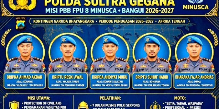 Lima Personel Gegana Polda Sultra Terpilih Misi Perdamaian PBB FPU 8 MINUSCA di Afrika Tengah. Dari Konawe, Koltim, Konsel, Bombana, dan Muna. (Foto Ilustras)