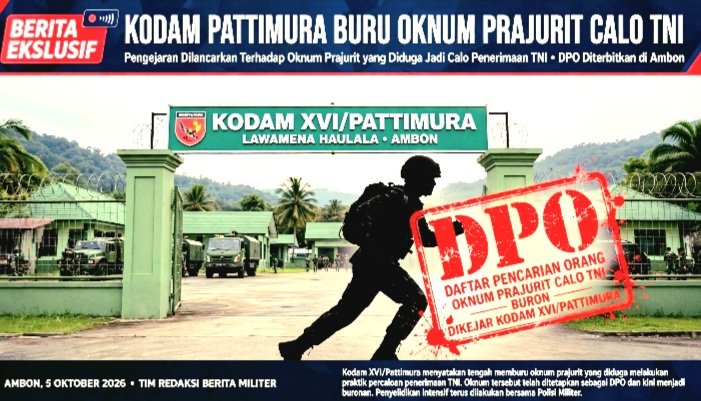 Screenshot_20261005-114817_WhatsApp Kodam XV/Pattimura Buru Oknum Prajurit Serma S.U Terduga Calo Penerimaan TNI AD Tamtama 2026 di Kepulauan Sula. Kerugian Rp112 Juta, Kini DPO Pomdam. (Foto Ilustras)
