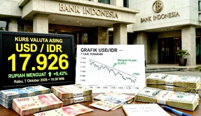 Kurs Rupiah Hari Ini Rabu 7 Oktober 2026 Menguat ke Rp17.926 Per Dolar AS.