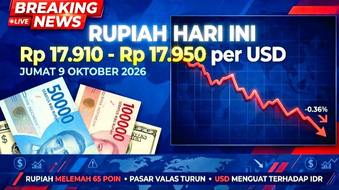 Nilai Tukar Rupiah Terhadap Dolar AS Hari Ini Jumat 9 Oktober 2026 Diprediksi Fluktuatif di Rp 17.910-17.950.