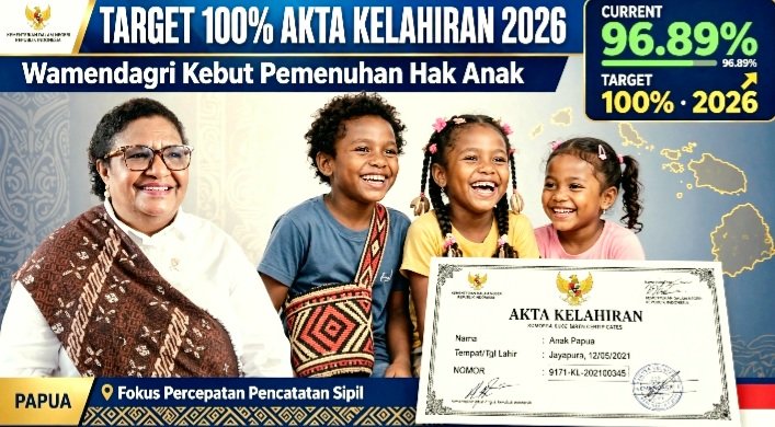 Screenshot_20261009-093925_WhatsApp Wamendagri Ribka Haluk Kebut Pemenuhan Akta Kelahiran Anak, Capaian 96,89 Persen Target 100 Persen 2026, Papua Pegunungan Baru 35 Persen. (Foto Ilustrasi)