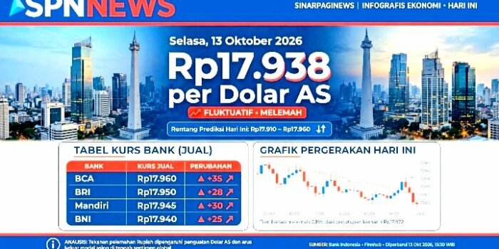 Nilai Tukar Rupiah Terhadap Dolar AS Hari Ini Selasa 13 Oktober 2026 Diprediksi Fluktuatif Melemah di Rentang Rp17.910-Rp17.960.