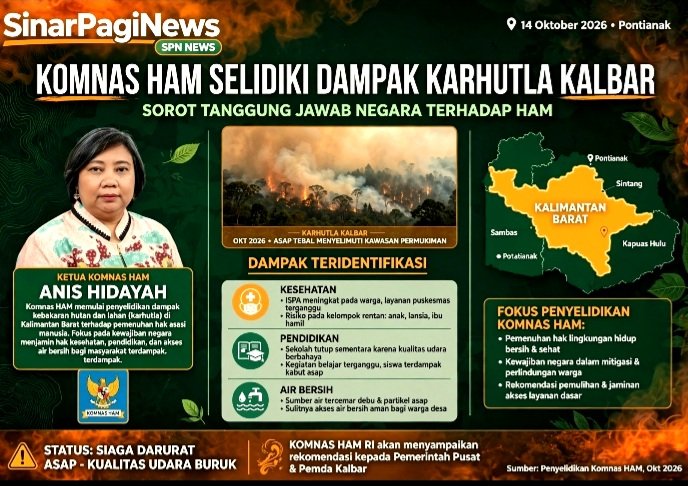 Komnas HAM RI Selidiki Dampak Karhutla Kalbar Terhadap HAM 14 Okt 2026 Pontianak. Ketua Anis Hidayah Sorot Tanggung Jawab Negara, Tata Kelola Gambut, 3 Juta Warga Terpapar Asap.