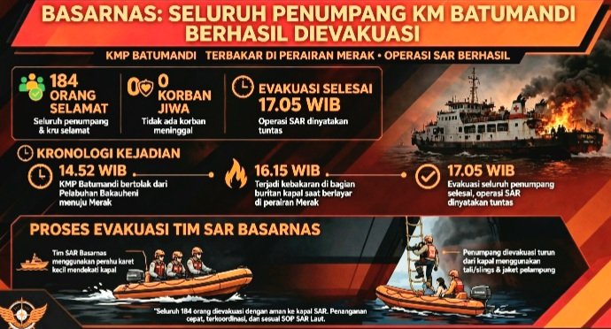 Screenshot_20261020-222907_WhatsApp Basarnas Pastikan Seluruh Penumpang KM Batumandi Berhasil Dievakuasi. Evakuasi Tuntas 17.05 WIB, 184 Orang Selamat, Tidak Ada Korban Jiwa di Merak.