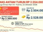 Screenshot_20261022-104701_WhatsApp Harga Emas Antam Hari Ini Kamis 22 Oktober 2026 Turun Rp 10.000 Jadi Rp 2.554.000 Per Gram, Buyback Rp 2.369.000, Galeri 24 Rp 2.504.000, UBS Rp 2.528.000, Emas Dunia US$ 4.131.