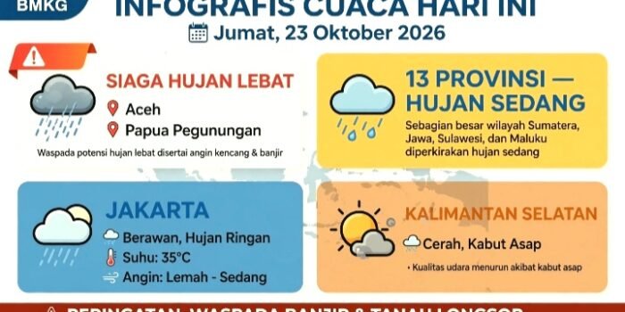 Screenshot_20261023-091048_WhatsApp Cuaca Hari Ini Jumat 23 Oktober 2026, BMKG: Aceh dan Papua Pegunungan Siaga Hujan Lebat
