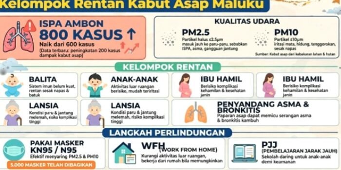 Anak-anak Hingga Lansia Jadi Kelompok Rentan Dampak Kabut Asap di Maluku. ISPA di Ambon Tembus 800 Kasus, Naik Dari 600. PM2.5 dan PM10 Bahaya Paru, Asma dan Bronkitis Naik.