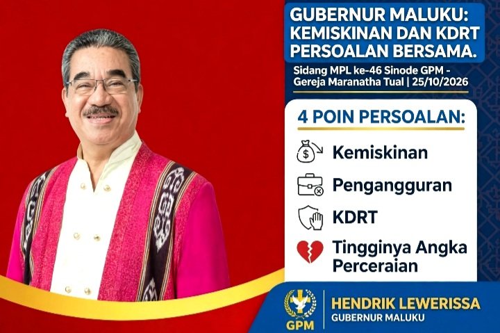 Screenshot_20261025-190551_WhatsApp Gubernur Maluku Hendrik Lewerissa sebut kemiskinan, pengangguran, KDRT dan perceraian tantangan keluarga, sampaikan di Sidang ke-46 MPL Sinode GPM Gereja Maranatha Tual 25 Oktober 2026.