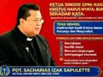Ketua Sinode GPM Pdt. Sacharias Izak Sapulette tegaskan kasih Kristus harus nyata jawab kemiskinan, konflik, kebakaran hutan, pertambangan dan ketimpangan di Sidang MPL ke-46 GPM Tual.