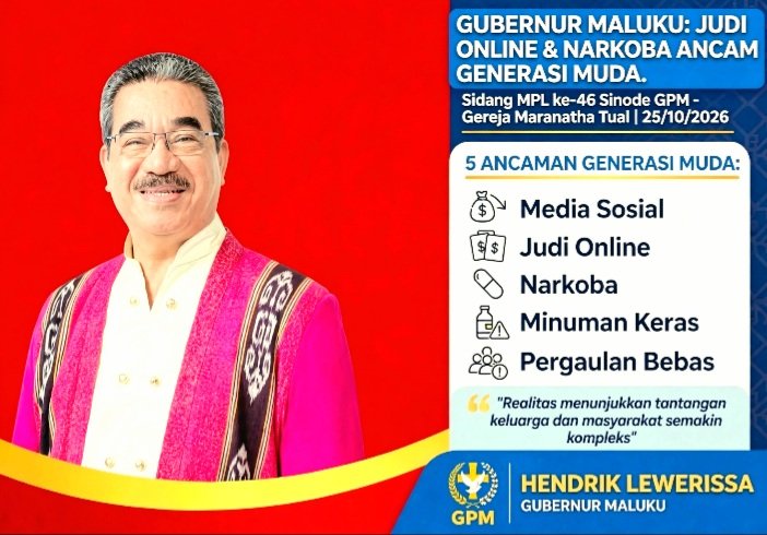Gubernur Maluku Hendrik Lewerissa soroti judi online, narkoba, miras dan pergaulan bebas ancam generasi muda di Sidang MPL ke-46 Sinode GPM Tual.