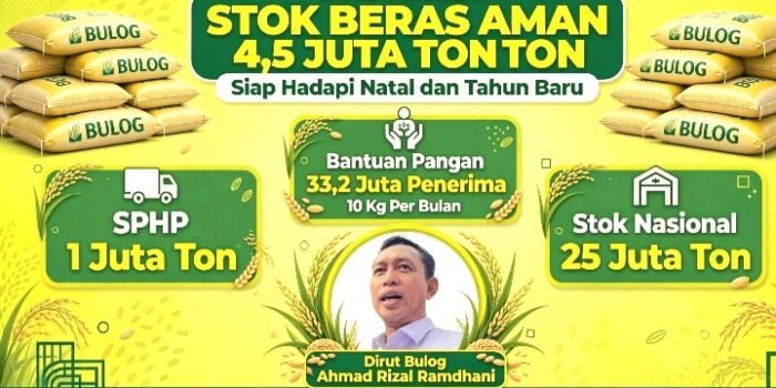 Dirut Bulog Ahmad Rizal Ramdhani Pastikan Stok Beras 4,5 Juta Ton Siap Hadapi Natal dan Tahun Baru. Stok Nasional 25 Juta Ton Aman Sampai Juli 2027, Tanpa Impor.