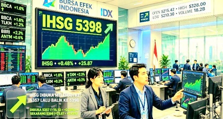 Screenshot_20261027-115515_WhatsApp IHSG Buka Merah, Tutup Hijau? IHSG Sempat Anjlok ke 5.357, Lalu Balik ke 5.398.