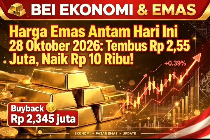 Screenshot_20261028-075053_WhatsApp Harga emas Antam hari ini 28 Oktober 2026. Harga emas Antam Logam Mulia naik Rp 10.000 menjadi Rp 2.550.000 per gram, buyback Rp 2.345.000.