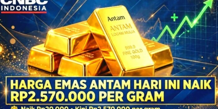 Harga Emas Antam hari ini Kamis 29 Okt 2026 naik Rp20.000 jadi Rp2.570.000/gram. Buyback Rp2.365.000. Daftar lengkap 0,5g-1kg dan harga Pegadaian.