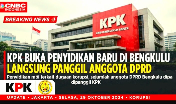 KPK umumkan penyidikan baru dugaan gratifikasi Pemkot Bengkulu 29 Okt 2026. Sprindik Oktober 2026 terbit, langsung panggil saksi VLA anggota DPRD Kota Bengkulu Vinna Ledy Anggraheni.