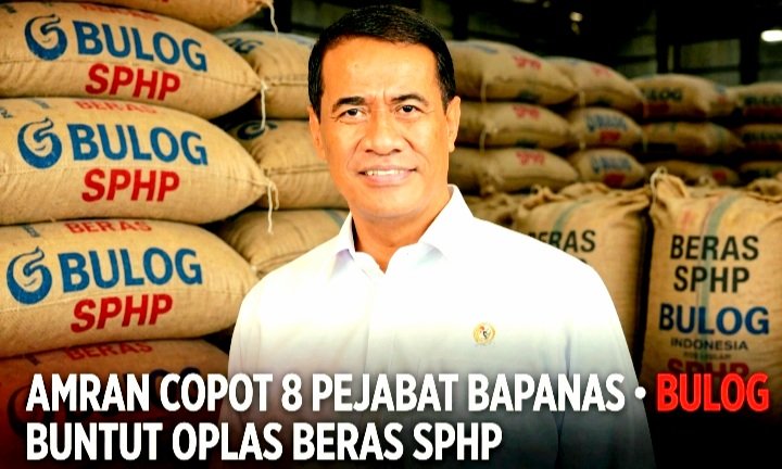 Mentan Amran Sulaiman Copot 8 Pejabat Bapanas Bulog Kamis 29 Okt 2026 Buntut Oplos Beras SPHP. 10 Pejabat Diperiksa, 2 Peringatan, 9 Swasta Diproses 1 Tersangka. Beras Subsidi Rp12.500 Dijual Rp17.000.