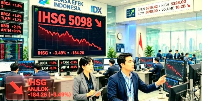 IHSG hari ini Jumat 30 Oktober 2026 anjlok 3,49 persen ke 5.098,06! Seluruh sektor BEI merah, BBCA dan BBRI jadi pemberat.