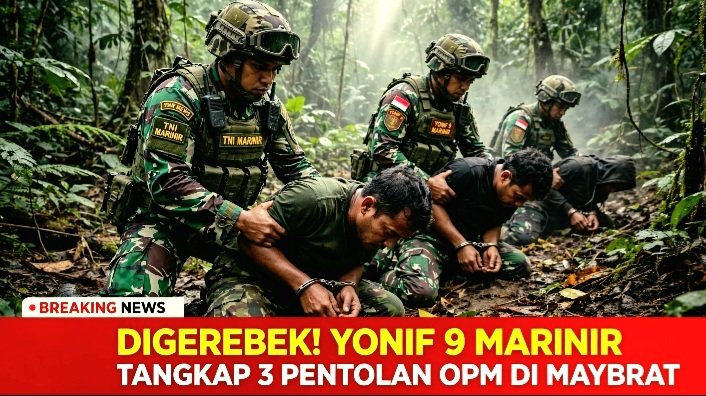 Satgas Yonif 9 Marinir TNI Tangkap Komandan Batalyon OPM Matius Aisasior Beserta Wakilnya Yeremias Aisasior di Kampung Franeway Maybrat Papua Barat Daya.
